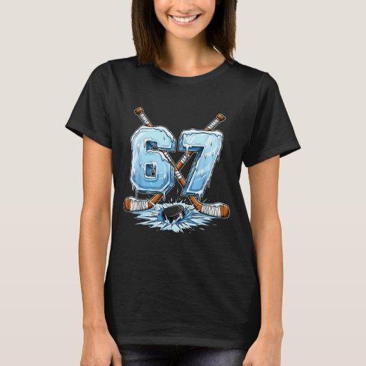 67 Hockey Drip Number Funny Meme Style Boys Graphi Tシャツ (正面)