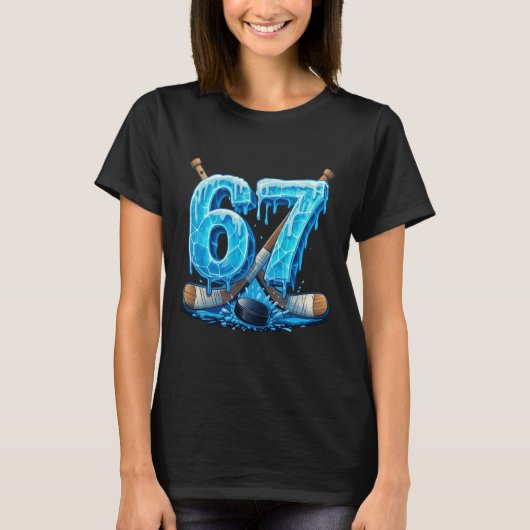 67 Hockey Drip Number Funny Meme Style Six Seven Tシャツ (正面)