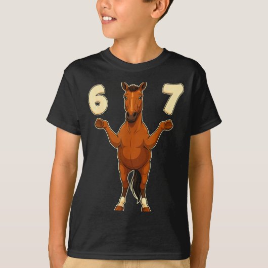 67 Horse Funny Gen Alpha Slang Kids Teens Number T Tシャツ (正面)