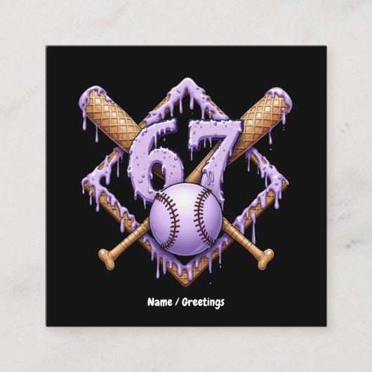 67 Ice Cream Drip Baseball Meme Funny Retro Sport  スクエア名刺 (正面)