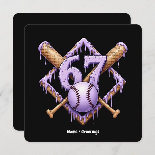 67 Ice Cream Drip Baseball Meme Funny Retro Sport  招待状 (正面/裏面)