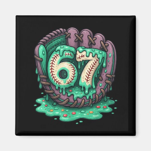67 Ice Cream Drip Funny Six Seven Baseball  マグネット (正面)