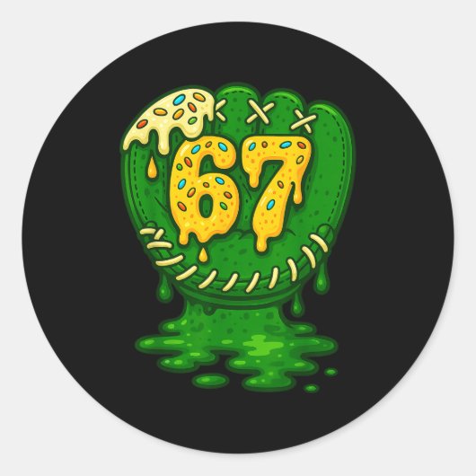 67 Ice Cream Drip Funny Six Seven Baseball  ラウンドシール (正面)