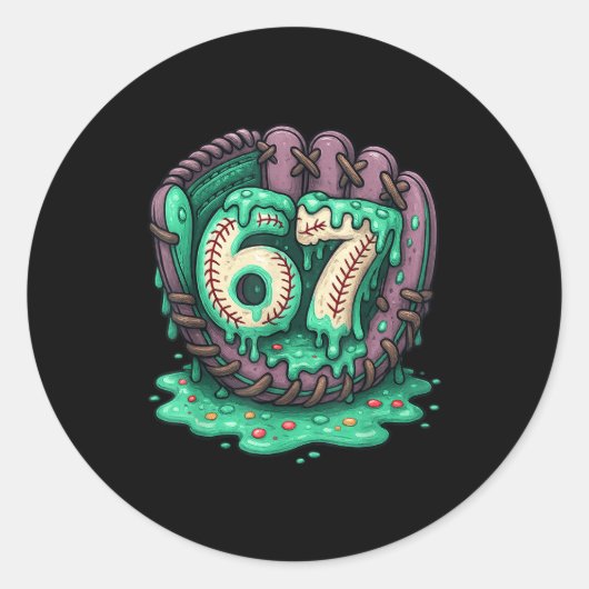67 Ice Cream Drip Funny Six Seven Baseball  ラウンドシール (正面)