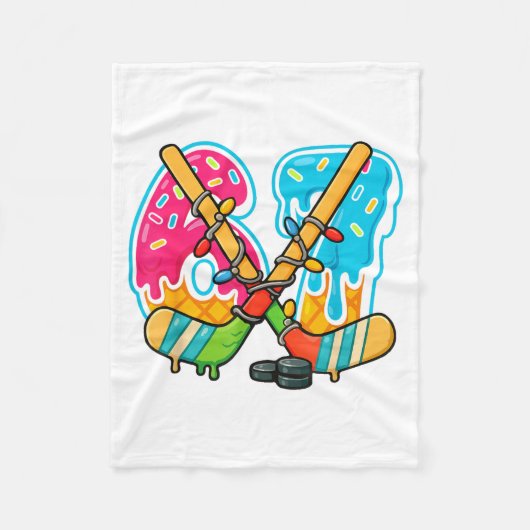 67 Ice Cream Drip Hockey Christmas Light  フリースブランケット (正面)