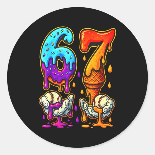 67 Ice Cream Drip Meme Funny Six Seven Gen Alpha S ラウンドシール (正面)