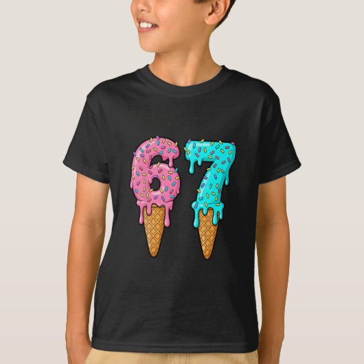 67 Ice Cream Drip Meme Funny Six Seven Gen Alpha S Tシャツ (正面)