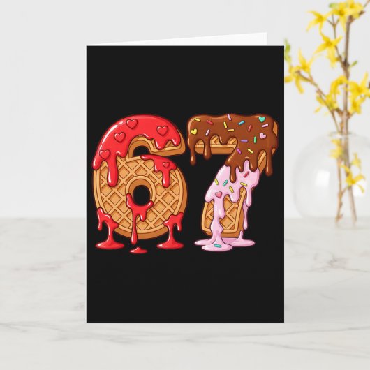 67 Ice Cream Drip Meme Funny Six Seven Valentine D カード (黄色い花)