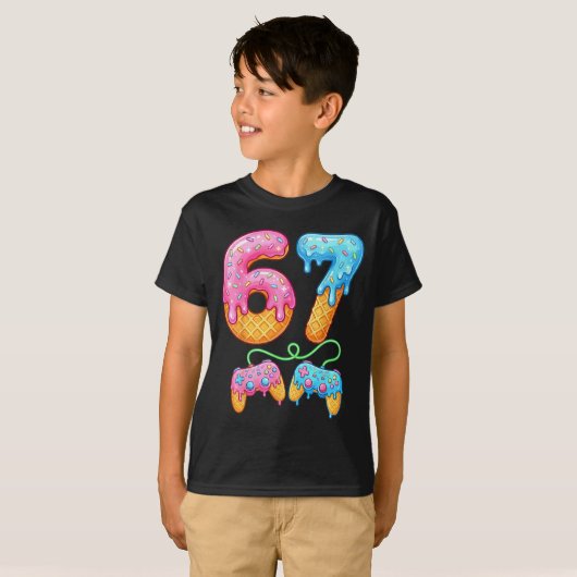 67 Ice Cream Drip Meme Gamer Six Seven Gen Alpha S Tシャツ (正面フル)