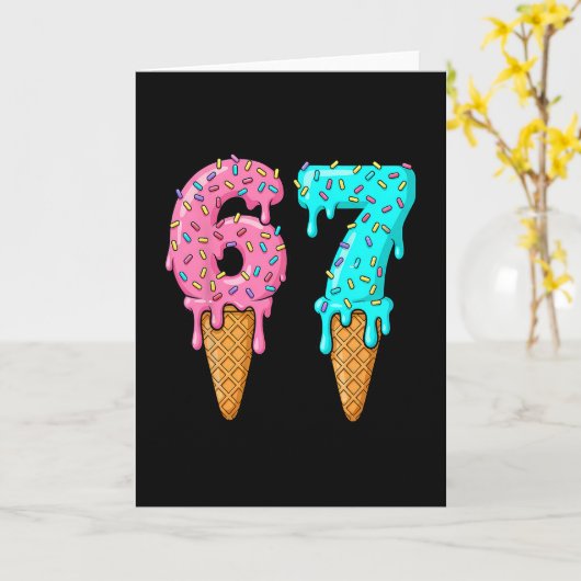 67 Ice Cream Drip Meme Six Seven Gen Alpha Slang カード (黄色い花)
