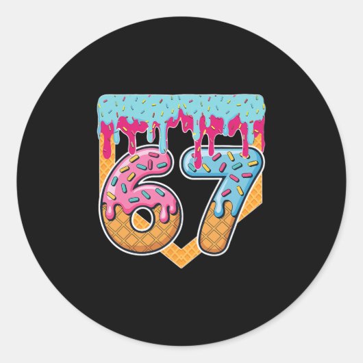 67 Ice Cream Drip Meme Six Seven Gen Alpha Slang  ラウンドシール (正面)