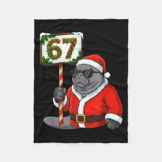 67 Manatee Christmas Six Seven Meme Brainrot Manat フリースブランケット (正面)