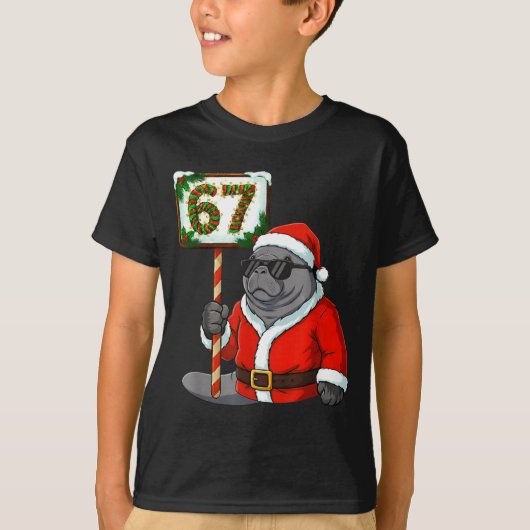 67 Manatee Christmas Six Seven Meme Brainrot Manat Tシャツ (正面)