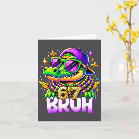 67 Mardi Gras Alligator Mardigator Six Seven Bruh  カード (黄色い花)