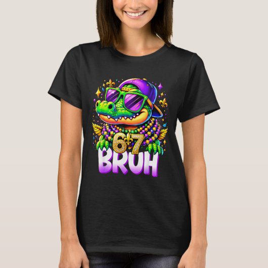 67 Mardi Gras Alligator Mardigator Six Seven Bruh  Tシャツ (正面)