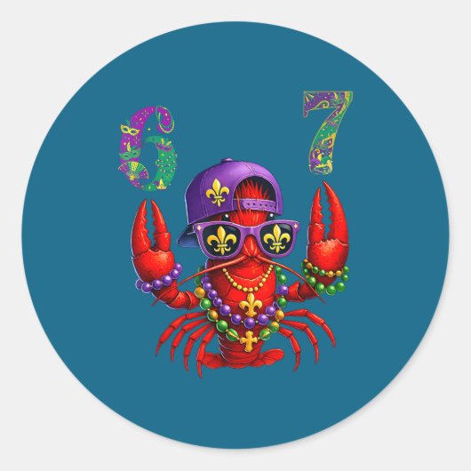 67 Mardi Gras Crawfish Beads Six Seven Carnival Bo ラウンドシール (正面)