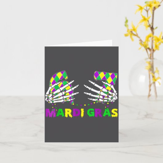 67 Mardi Gras Skeleton Hands Fleur De Lis 6 7 Meme カード (黄色い花)