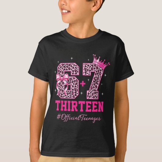 67 Meme 13th Birthday Girl Leopard Nk Bow Cute Tee Tシャツ (正面)