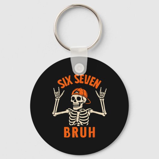 67 Meme 6 7 Funny Halloween Skeleton Rock On Six S キーホルダー (正面)