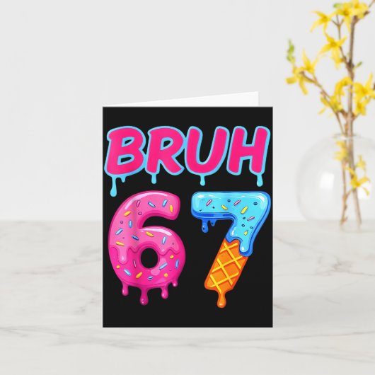 67 Meme 6 7 Numbers Ice Cream Six Seven Bruh Funny カード (黄色い花)