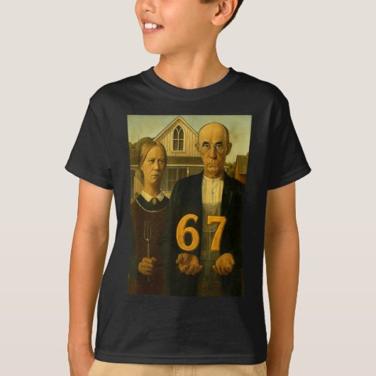 67 Meme American Gothic Art Six Seven Gen Alpha Sl Tシャツ (正面)