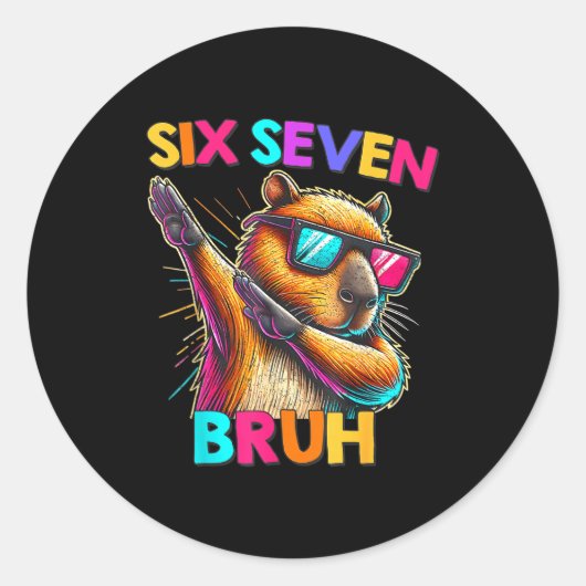 67 Meme Capybara Six Seven Bruh Capybara Kids Boys ラウンドシール (正面)
