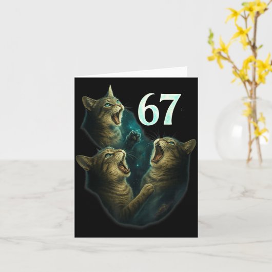 67 Meme Cat Howling At 67 Funny 6 7 カード (黄色い花)