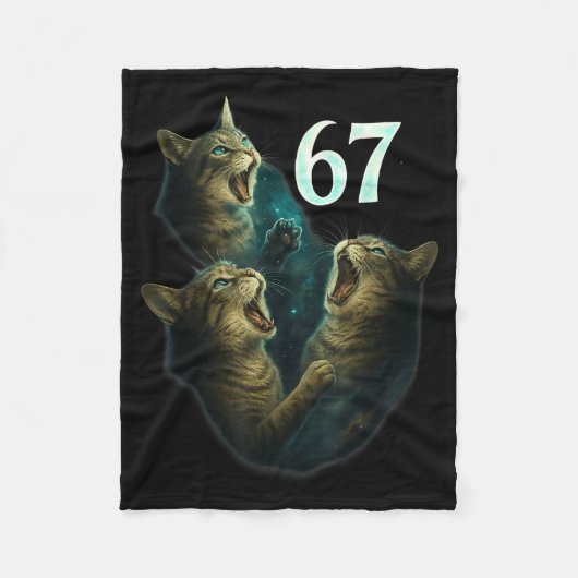 67 Meme Cat Howling At 67 Funny 6 7  フリースブランケット (正面)