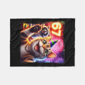 67 Meme Cat Raccoon New Year Selfie Funny Birthday フリースブランケット (正面(横))