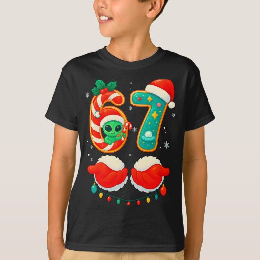 67 Meme Christmas Funny Alien Santa Six Seven Xmas Tシャツ (正面)