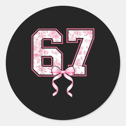 67 Meme Coquette Toile Nk Bow Funny Six Seven Girl ラウンドシール (正面)