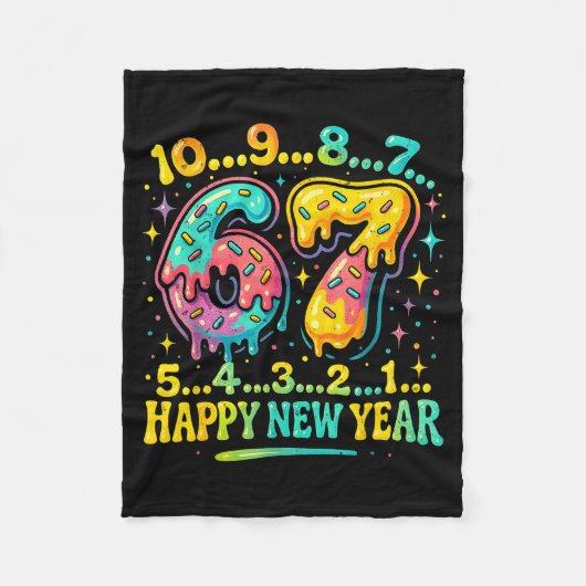 67 Meme Countdown Happy New Year Funny Drip Number フリースブランケット (正面)