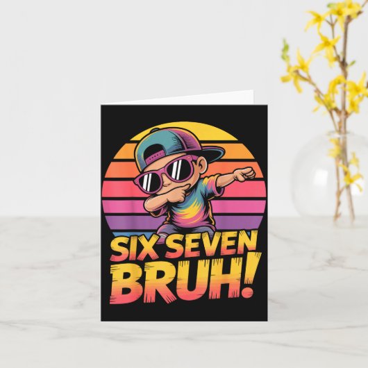 67 Meme Dabbing Six Seven 6 7 Bruh Funny Number De カード (黄色い花)