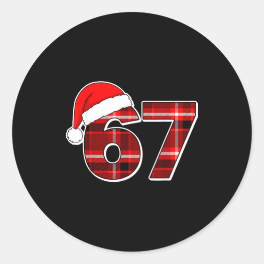 67 Meme Funny Christmas Red Plaid Xmas Pajamas Sla ラウンドシール (正面)