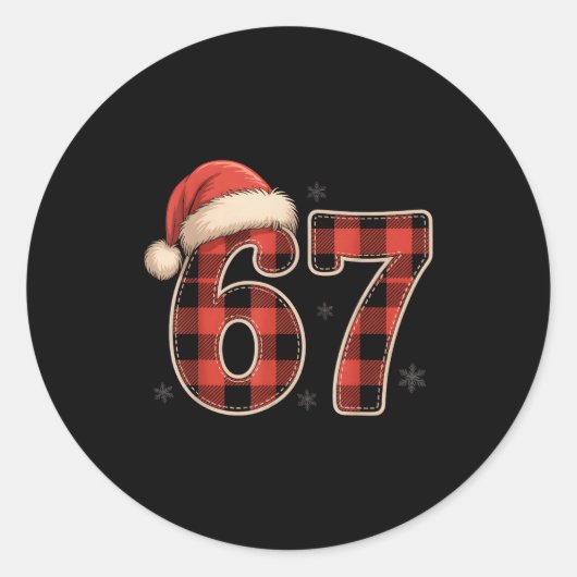 67 Meme Funny Christmas Red Plaid Xmas Pajamas Sla ラウンドシール (正面)