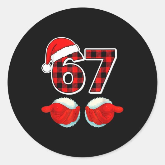 67 Meme Funny Christmas Red Plaid Xmas Pajamas Sla ラウンドシール (正面)