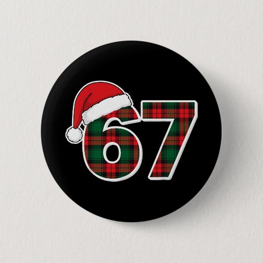 67 Meme Funny Christmas Red Plaid Xmas Pajamas Sla 缶バッジ (正面)