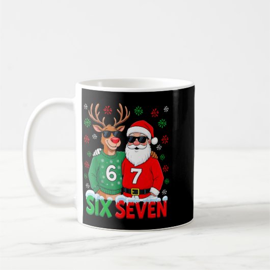 67 Meme Funny Christmas Santa Six Seven コーヒーマグカップ (左)