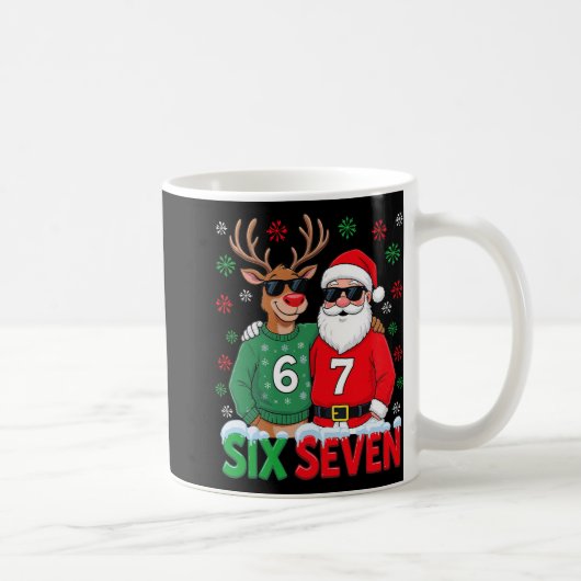 67 Meme Funny Christmas Santa Six Seven  コーヒーマグカップ (右)