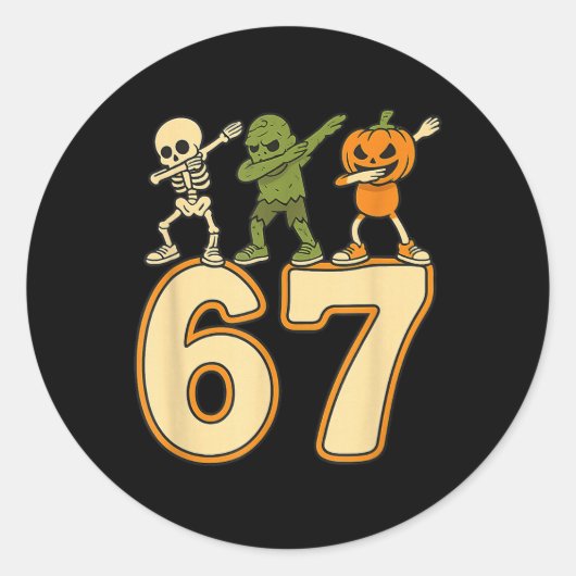 67 Meme Funny Halloween Numbers Six Seven Men Wome ラウンドシール (正面)