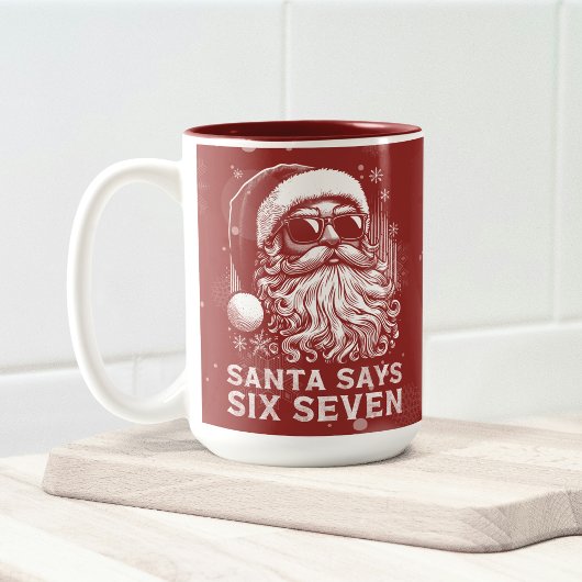 67 Meme Funny Santa Says Six Seven Christmas ツートーンマグカップ