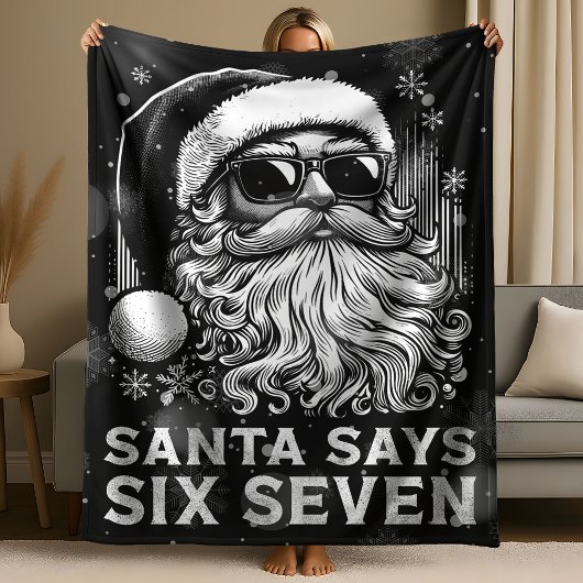 67 Meme Funny Santa Says Six Seven Christmas フリースブランケット