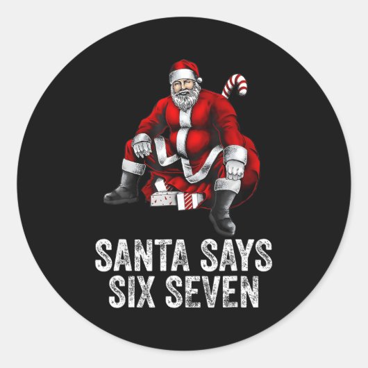 67 Meme Funny Six Seven Christmas 6-7 Meme Santa 6 ラウンドシール (正面)
