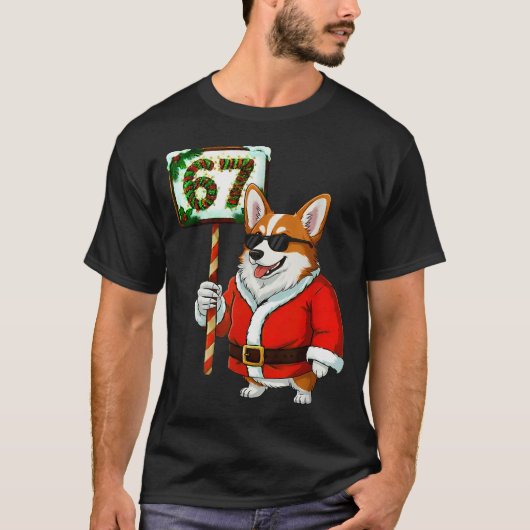 67 Meme Funny Six Seven Christmas Corgi Dog Lover Tシャツ (正面)