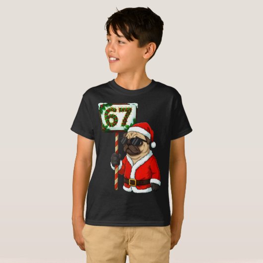 67 Meme Funny Six Seven Christmas Pug Dog Lover  Tシャツ (正面フル)