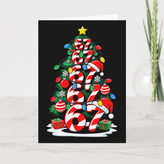 67 Meme Funny Six Seven Christmas Tree Lights Xmas カード (正面)