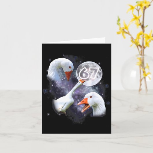 67 Meme Goose Howling At The Moon Funny Six Seven  カード (黄色い花)