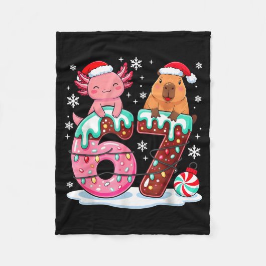 67 Meme Kawaii Axolotl Capybara Christmas Ice Crea フリースブランケット (正面)