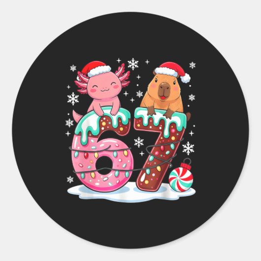 67 Meme Kawaii Axolotl Capybara Christmas Ice Crea ラウンドシール (正面)