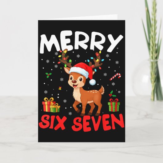 67 Meme Merry Six Seven Reindeer Funny Christmas W カード (正面)